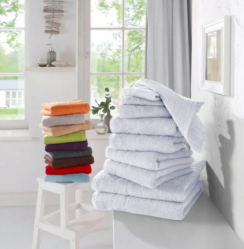 OTTO home Handtuch Set Inga, 3 Qualitäten, Duschtücher, Handtücher, Gästetücher, Seiftücher, Walkfrottier (10-St), Handtücher mit feiner Bordüre, 100% Baumwolle, Weiß, – Produktbild 3 von 8