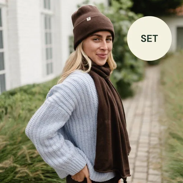 NORDLICHT NORDLICHT SET | Feinstrick Schal Thea & Strickmütze Jori, Braun, – Produktbild 1 von 4