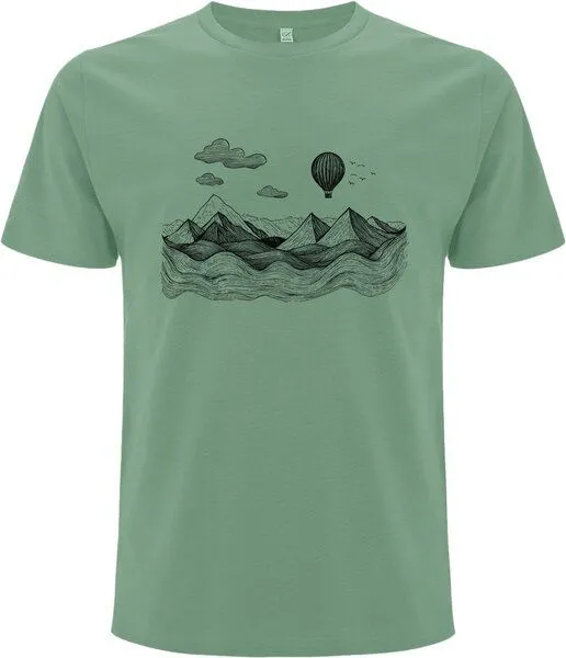 Spreecult Spreecult LineArt Ballon- Bio und Fair - Männer Unisex T-Shirt - Line Art Heißluftballon Berge, Sage green, – Produktbild 2 von 2