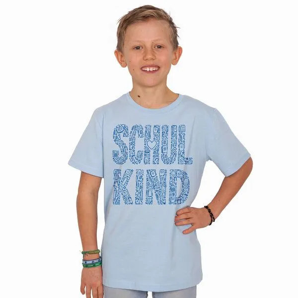 HANDGEDRUCKT HANDGEDRUCKT "Schulkind" Kinder-T-Shirt reine Biobaumwolle (kbA), Lightblue, – Produktbild 1 von 3
