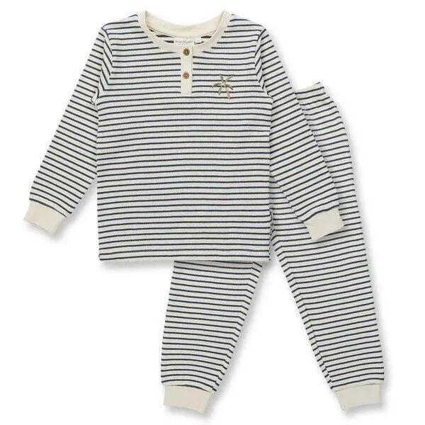 Sense Organics sense-organics Sense Organics Kinder Schlafanzug Waffel-Jersey Bio Baumwolle, Blau grau-natur ringel, – Produktbild 1 von 2