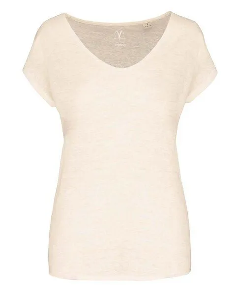 YTWOO YTWOO Damen-T-Shirt aus Leinen mit V-Ausschnitt, Vintage weiß, – Produktbild 1 von 3