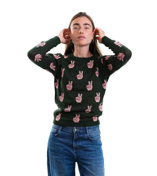 Gary Mash GARY MASH Pullover Lamona aus feinem Jacquardstrick, Peace (grün), – Produktbild 3 von 4