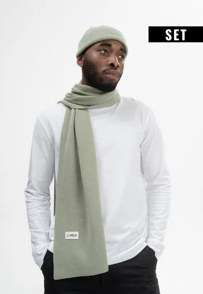 MELA MELA Bundle Feinstrick Mütze kurz LESH + Jacquard Schal ASMEE, Green clay, – Produktbild 1 von 3