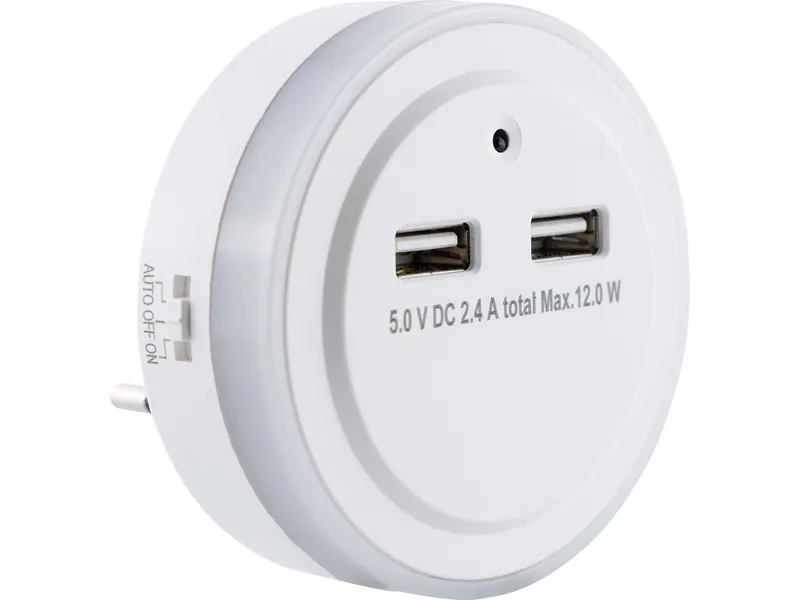 REV Nachtlicht LED mit 2 USB-Steckdosen und Dämmerungsautomatik, 0,3 W, weiß – Produktbild 1 von 1