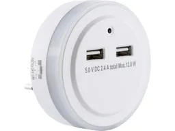 REV Nachtlicht LED mit 2 USB-Steckdosen und Dämmerungsautomatik, 0,3 W, weiß – Produktbild 1 von 1