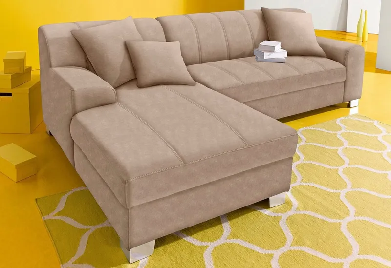 DOMO collection Ecksofa TURAH 239x152 cm, inkl. Zierkissen, moderne Steppung, wahlw. mit Bettfunktion, L-Form, Unser Dauertiefpreis, Beige, – Produktbild 2 von 5