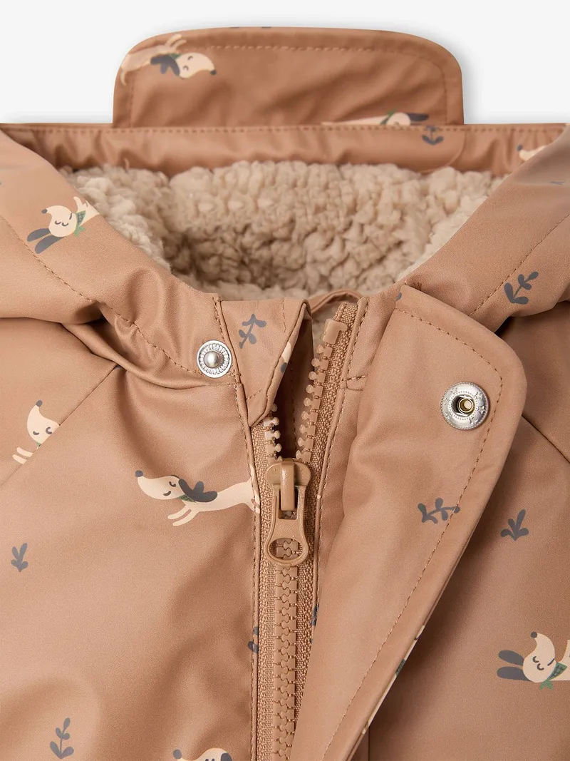 Vertbaudet Baby Regenjacke mit Kapuze und Teddyfleece-Futter hunde, Hellbraun hunde, – Produktbild 3 von 4