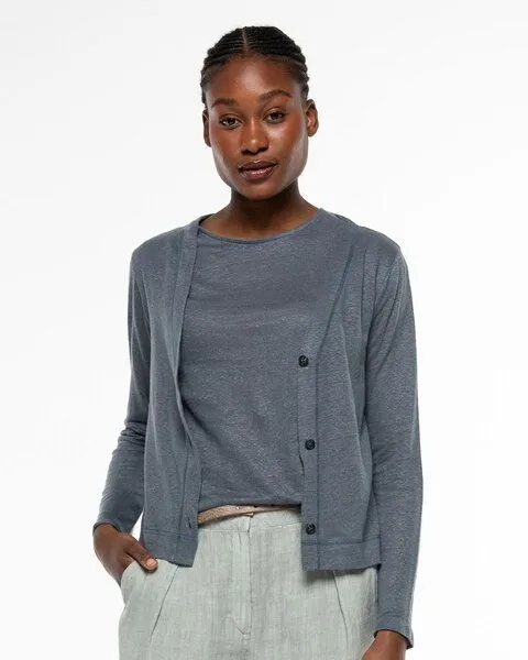 Alma & Lovis Alma & Lovis Eleganter Cardigan aus 100% Leinen-Jersey | Leinen Jersey Jacket, Pinie (grün-grau), – Produktbild 1 von 4