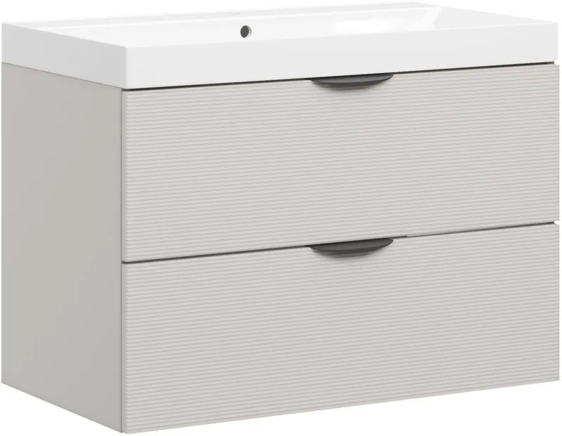 welltime Waschtisch FLOW STRIPE mit Waschbecken, Breite 60 oder 80cm, modernes Design, Schrank mit 2 Schubladen, Soft-Close-Function, in 2 Breiten erhältlich, Beige, – Produktbild 4 von 8