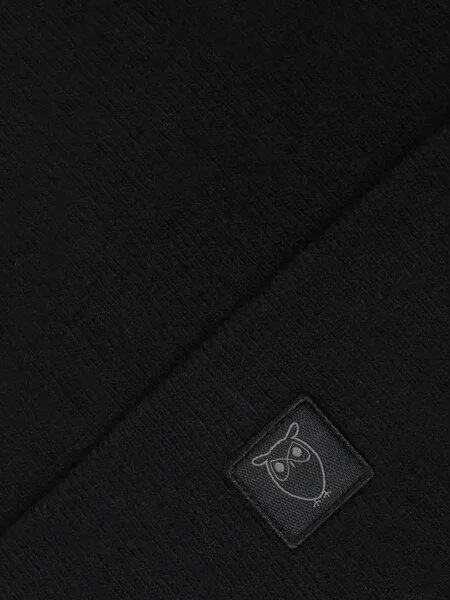 KnowledgeCotton Apparel KnowledgeCotton Apparel Mütze - LEAF Beanie organic wool - GOTS, Schwarz (black jet), – Produktbild 2 von 4