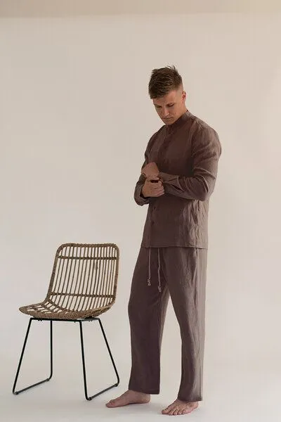 gust. gust. Herren Leinenhosen - Linen pants - 100% Bio-Leinen, Cocoa (braun), – Produktbild 1 von 2