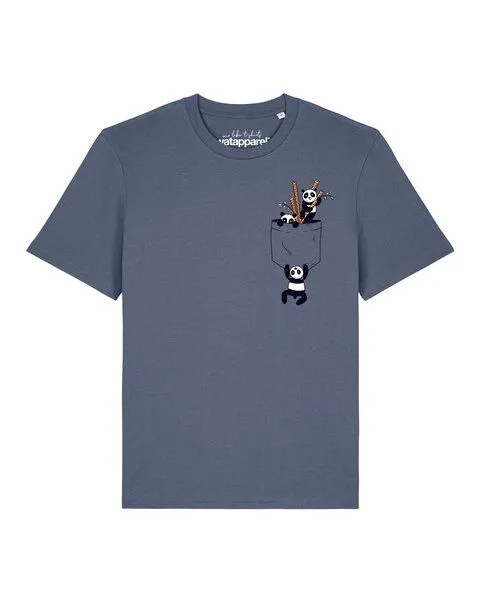 watapparel watapparel T-Shirt Unisex Pocket Pandas, Blue grey, – Produktbild 1 von 2