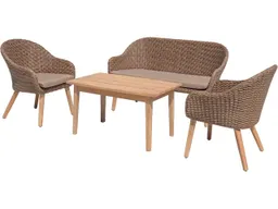 Gartenlounge-Set "PUEBLO" 4-tlg. 1 Tisch Akazie, 2 Sessel, 1 Bank Kunststoffgeflecht grau – Produktbild 1 von 1