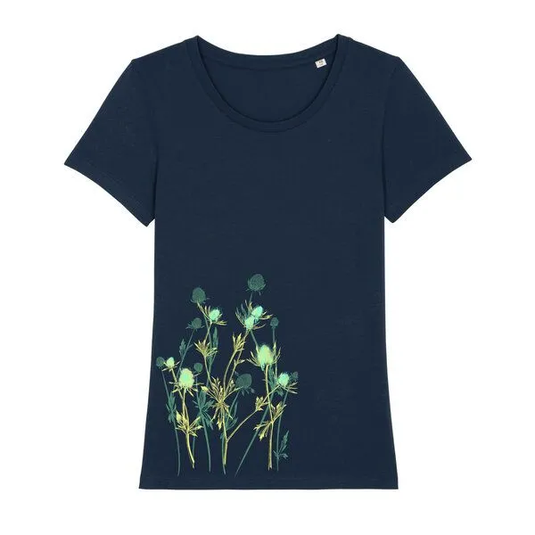 Spangeltangel Spangeltangel Damenshirt mit Distel-Motiv aus Bio-Baumwolle, Natur-Motiv, Navy, – Produktbild 1 von 3