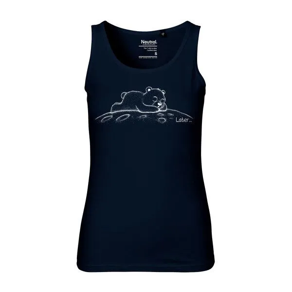 HANDGEDRUCKT HANDGEDRUCKT Frauen Tank Top "Later" aus 100% Bio Baumwolle (kbA), Navy blue, – Produktbild 1 von 2