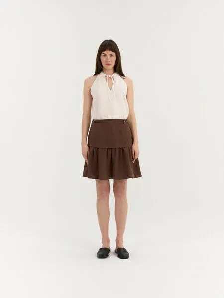 AmourLinen AmourLinen Gerafftes Leinenrock RAVENA, Kakao (braun), – Produktbild 1 von 3