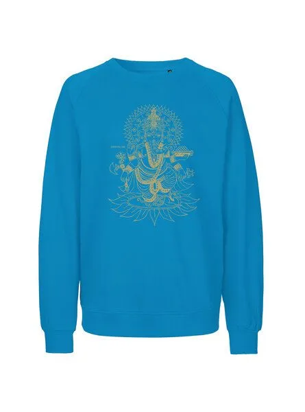 Peaces.bio - handbedruckte Biomode Peaces.bio - handbedruckte Biomode Bio Damen-Sweatshirt Loose Fit Ganesha, Türkis, – Produktbild 1 von 2