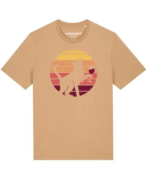 watapparel watapparel T-Shirt Unisex Sunset Katze & Rotwein, Latte, – Produktbild 1 von 3