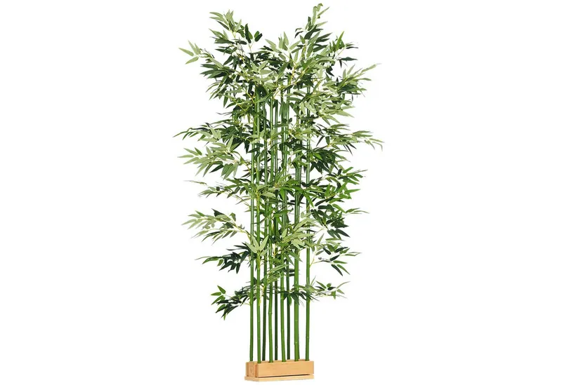 HOMCOM Kunstpflanze 180 cm, im Kiefernholztopf Bambus, HOMCOM, Höhe 180 cm, für Indoor, Outdoor, Dekopflanzen, Grün, – Produktbild 2 von 4