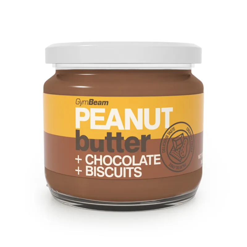 GymBeam Food GymBeam Erdnussbutter mit Schokolade und Biscuits 340 g – Produktbild 1 von 1