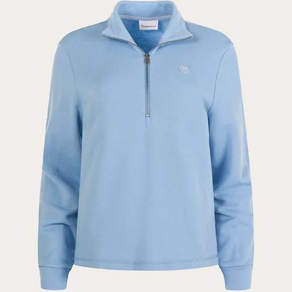 KnowledgeCotton Apparel KnowledgeCotton Apparel Damen Sweatshirt mit Stehkragen und Zipper "HIGH NECK SWEAT" aus Biobaumwolle - Chambray Blue, GOTS zertifiziert – Produktbild 3 von 4