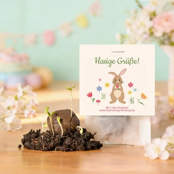 Ideenverlag Hamburg Ideenverlag Hamburg 10 „Hasige Grüße“ Samenbomben im Tütchen mit Wildblumensaatgut – Produktbild 3 von 4