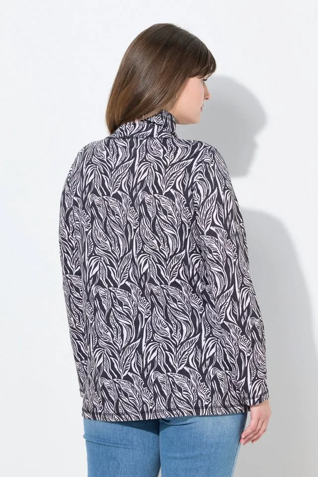 Ulla Popken Longshirt Shirt Blätter Stehkragen Langarm Biobaumwolle, Schwarz, – Produktbild 4 von 4
