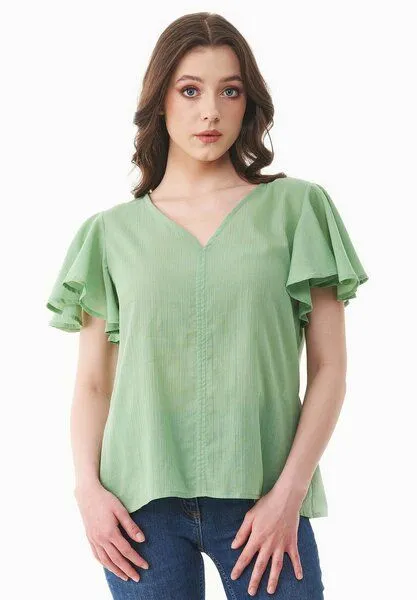 ORGANICATION ORGANICATION Bluse aus Bio-Baumwoll-Voile, Grün(matcha green), – Produktbild 1 von 4