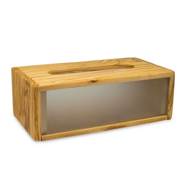 NATUREHOME Taschentuch-Box Kosmetik-Box aus Olivenholz u. Glas Naturehome – Produktbild 2 von 4