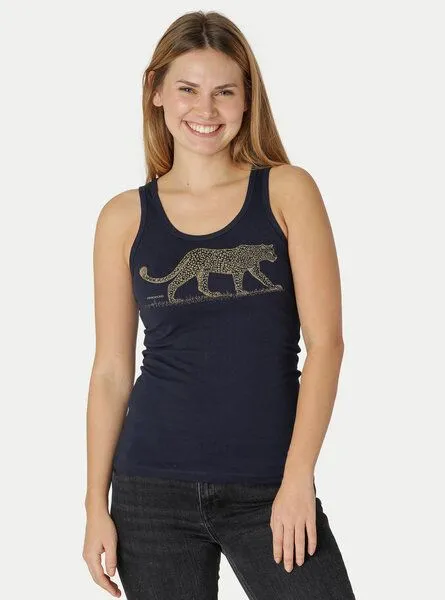 Peaces.bio - handbedruckte Biomode Peaces.bio - handbedruckte Biomode Bio-Damen-Tank Top Leopard, Navy, – Produktbild 2 von 3