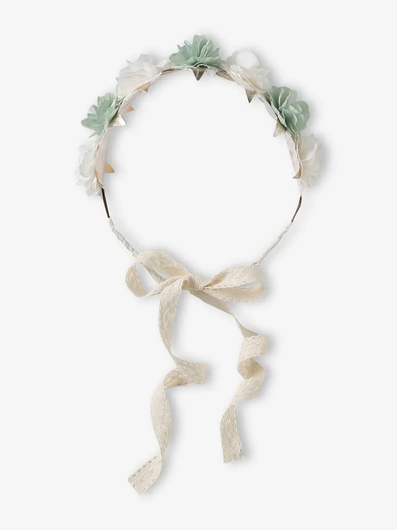 Vertbaudet Blumenkranz für Mädchen, Salbeigrün/wollweiß, – Produktbild 2 von 3