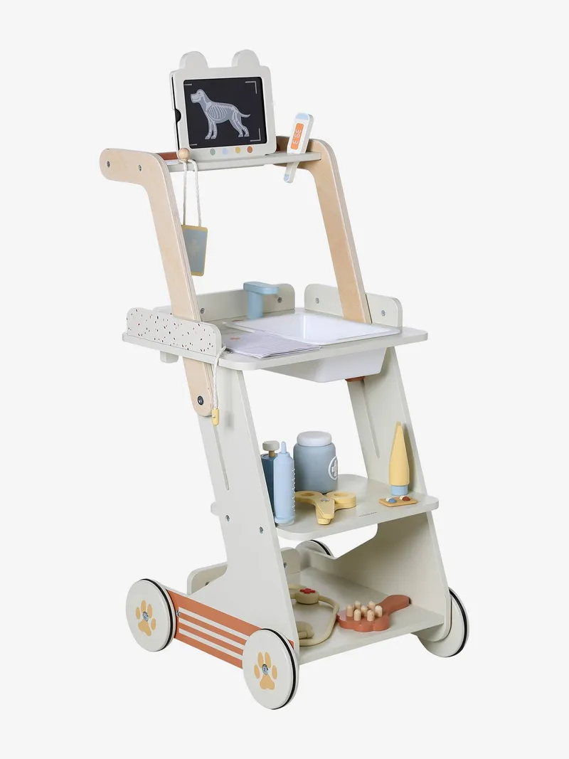 Vertbaudet Vertbaudet Tierarztwagen mit Zubehör aus Holz FSC® Kinder, Wollweiß, – Produktbild 2 von 4