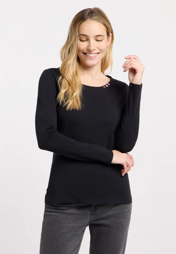 ragwear ragwear Langarmshirt FLLORAH LONG GOTS Bestseller aus Single Jersey mit softem Finish und Knöpfen, Schwarz, – Produktbild 2 von 5