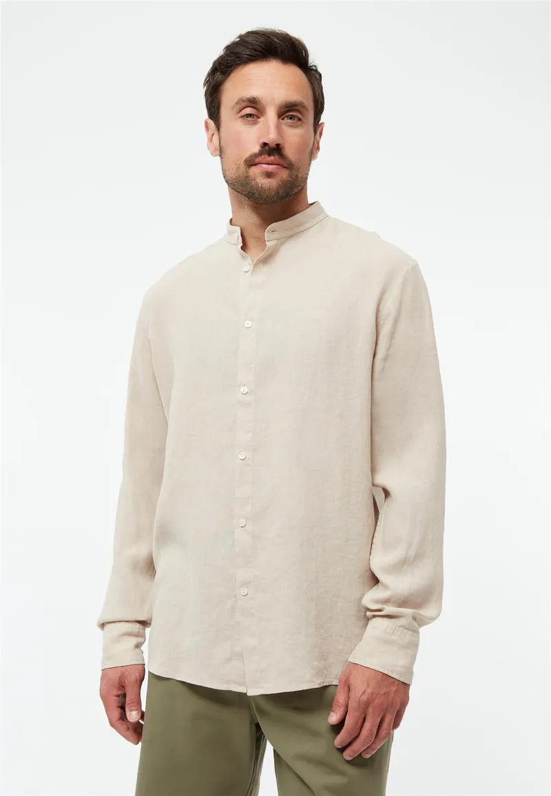 Givn Berlin Leinen Stehkragen-Hemd Modell: Wes, Oat beige, – Produktbild 1 von 1
