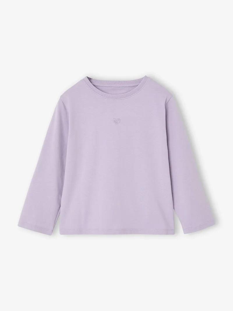 Vertbaudet Shirt mit kleiner Herz-Stickerei Mädchen, Malve, – Produktbild 2 von 4