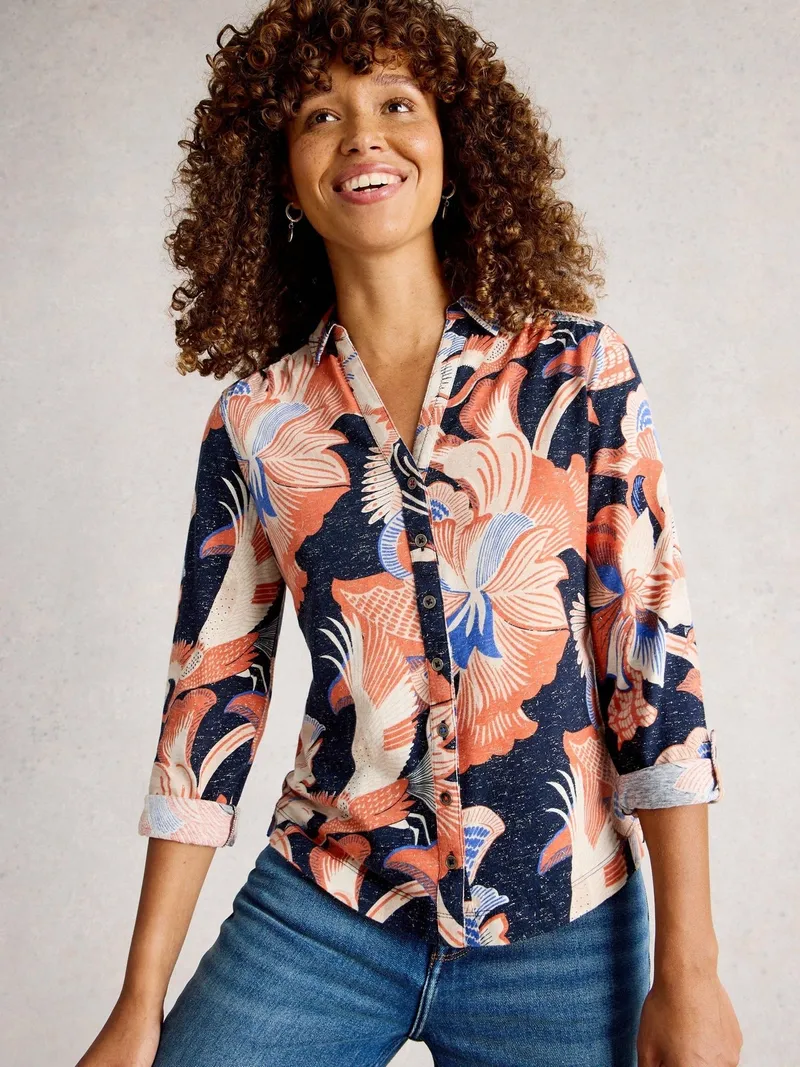 White Stuff Glitzerbluse Annie mit Muster - 38, Marine print, – Produktbild 4 von 4