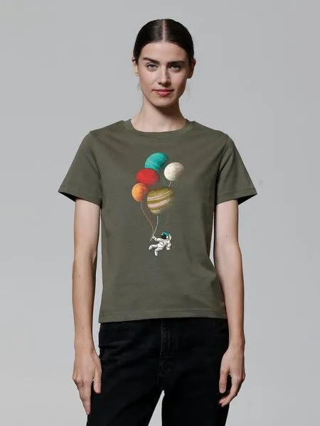 watapparel watapparel T-Shirt Frauen Balloon Spaceman, Khaki, – Produktbild 2 von 3