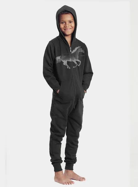Peaces.bio - handbedruckte Biomode Peaces.bio - handbedruckte Biomode Jumpsuit Horsepower Kinder, Schwarz, – Produktbild 3 von 4