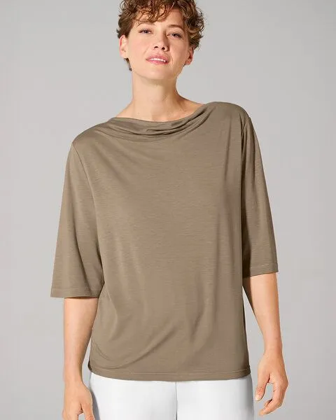 HempAge HempAge Wasserfallshirt 100% Lyocell (auf Hanf-Basis), Shitake (braun), – Produktbild 1 von 4