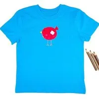 MelaDi Meladi Kinder Shirt aus Biobaumwolle - Roter Vogel auf Aqua Blue – Produktbild 1 von 1
