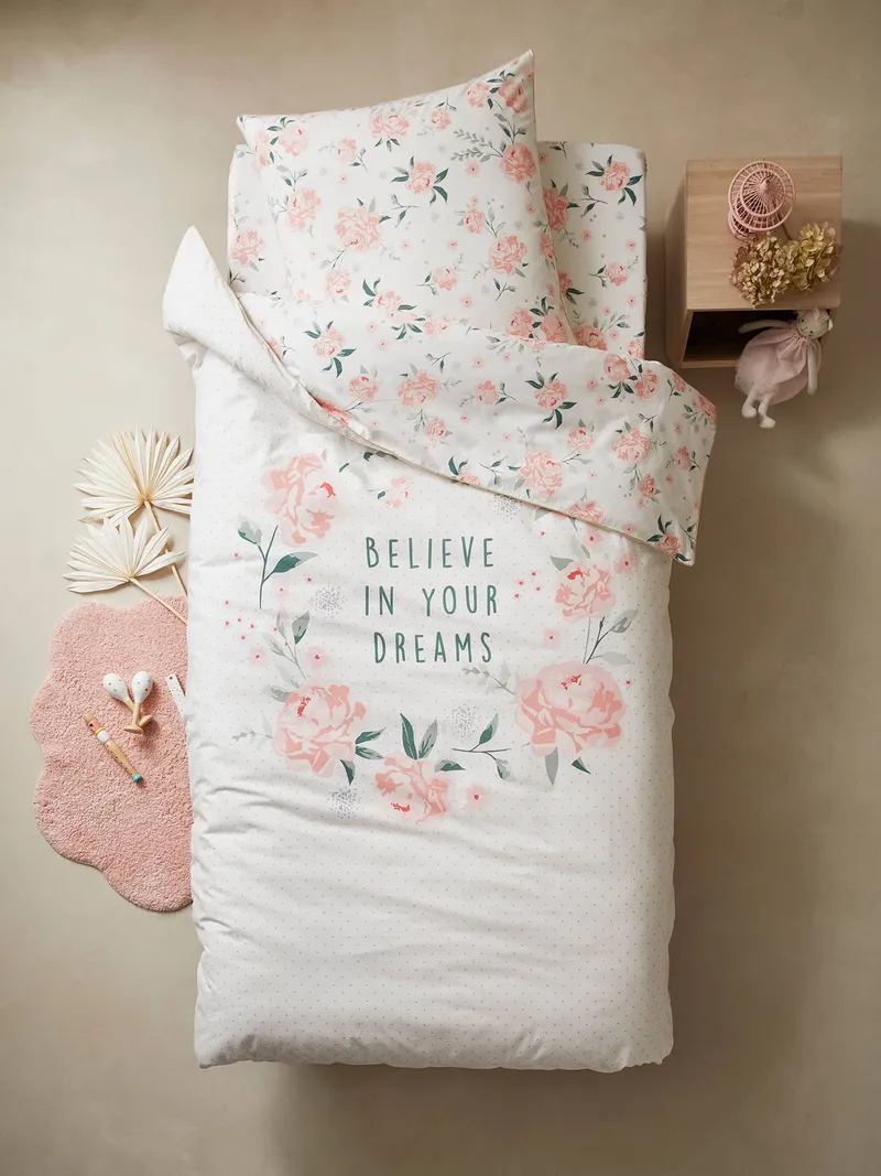 Vertbaudet Kinder Bettwäsche-Set ROSENTRAUM, Wollweiß/rosa, – Produktbild 2 von 3