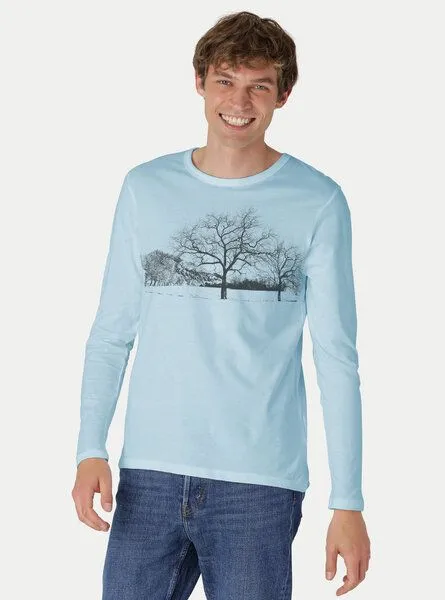 Peaces.bio - handbedruckte Biomode Peaces.bio - handbedruckte Biomode Herren Langarmshirt Landscape, Hellblau, – Produktbild 2 von 2