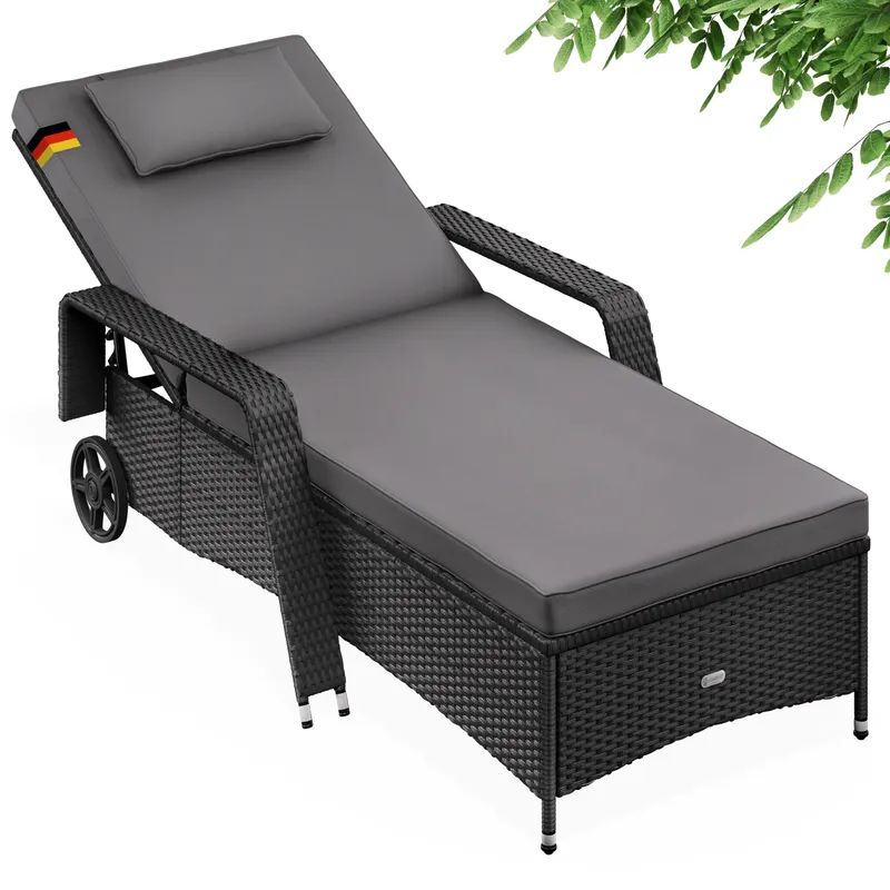 Casaria® Casaria® Polyrattan Gartenliege 193x90x43cm, Schwarz, – Produktbild 1 von 2
