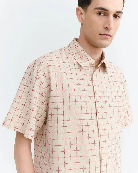 thinking mu thinking mu Lattice Kurtis Shirt, Lattice (weiß-rot), – Produktbild 2 von 4