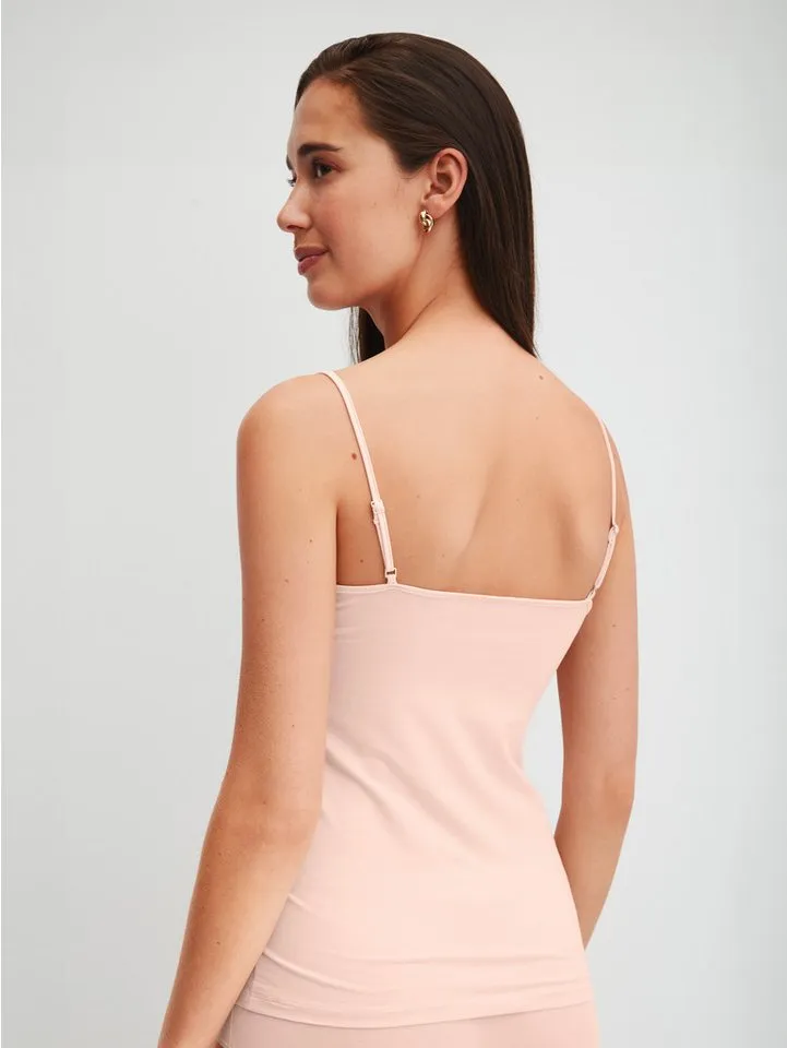CALIDA CALIDA Spaghettitop Cate Satin-Einsatz, Single Jersey Qualität, elastisch, weich, feminin, Rosa, – Produktbild 4 von 5