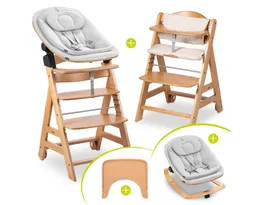 Hauck Hauck Hochstuhl Beta Plus Natural Newbornset Eco - Light Grey (Set), Holz Babystuhl ab Geburt mit Neugeborenensufsatz, Sitzkissen, Essbrett – Produktbild 1 von 1