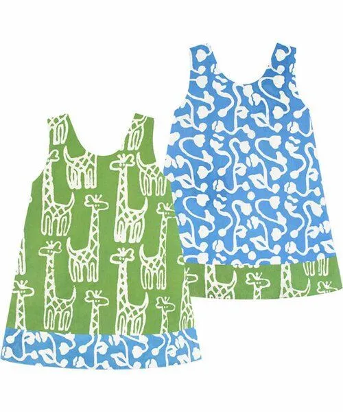 Global Mamas Global Mamas Baby Bio Wendekleid REVERSIBLE - Patchwork/Giraffe/Chicken, Giraffe (blau), – Produktbild 1 von 3