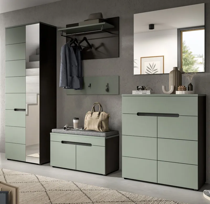 Inn.Furn Garderoben-Set Cooper, (Flurgarderobe in Salbei Grün und Basalt Grau, Komplett-Set 6-teilig), variable Inneneinteilung, Soft-Close-Funktion, Grün, – Produktbild 1 von 5
