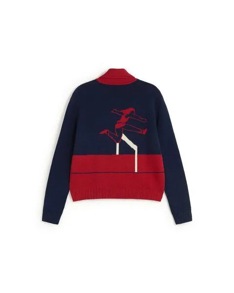 thinking mu thinking mu Strickjacke mit Reißverschluss und Retromotiv, Rot-blau-weiß, – Produktbild 2 von 3